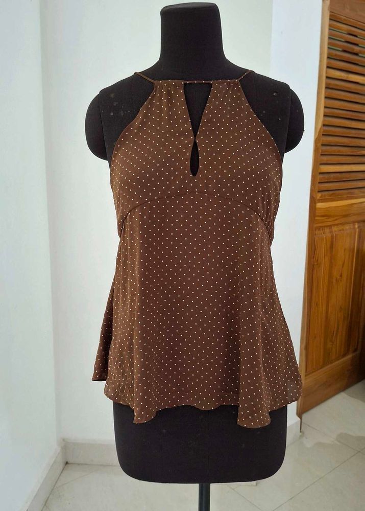 ZARA Brown Polka Dot Halter Top