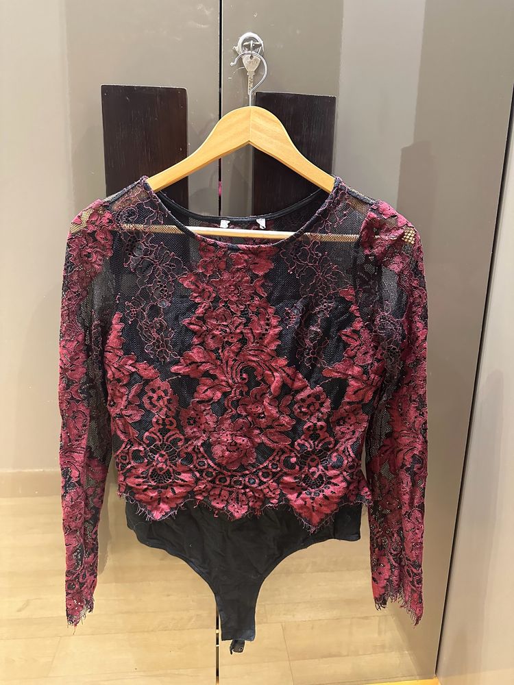 Red And Black Net Body Suit