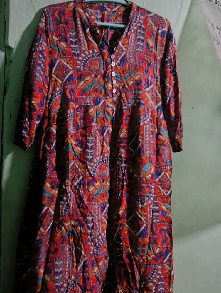 Red Ethnic Print Dress