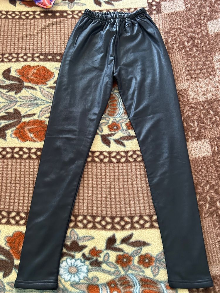 Girls Shiny Synthetic Warm Leggings Have Elastic W
