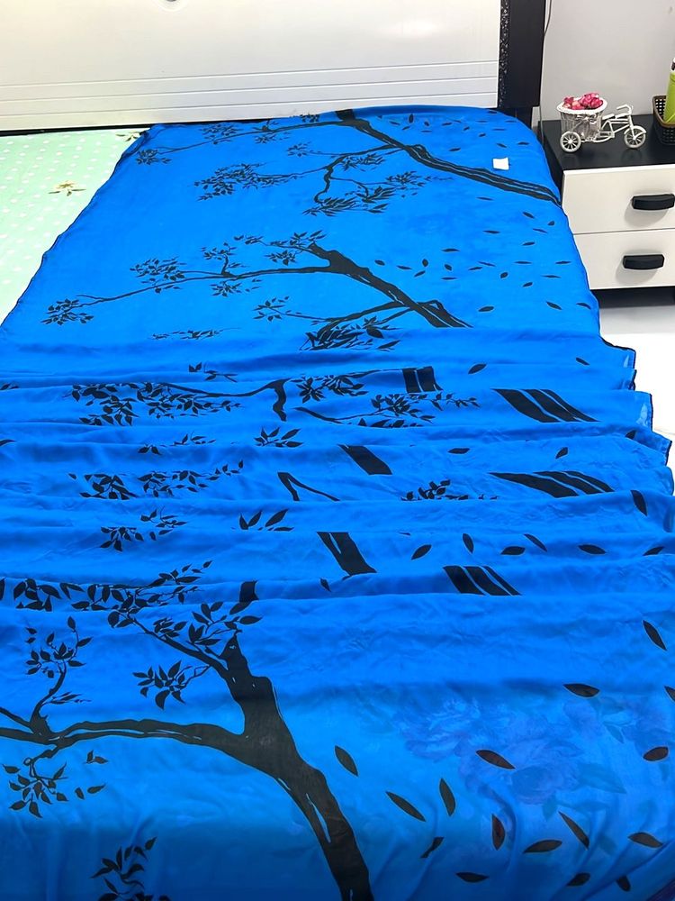 Amazing Blue Tree Print Saree