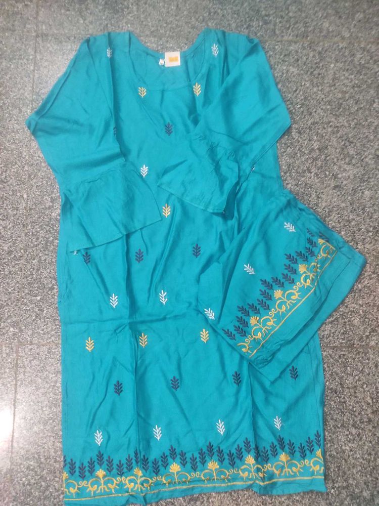 Teal Embroidered Kurta Set