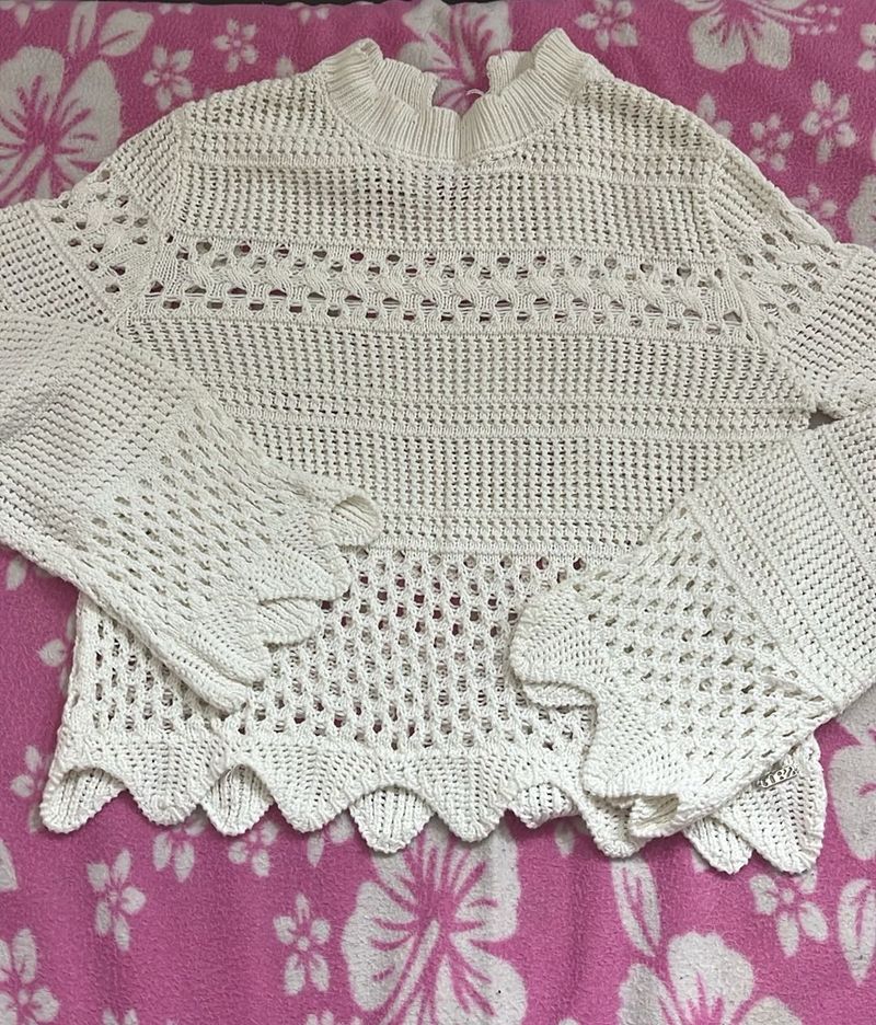 Crochet Knit Bell Sleeve Top