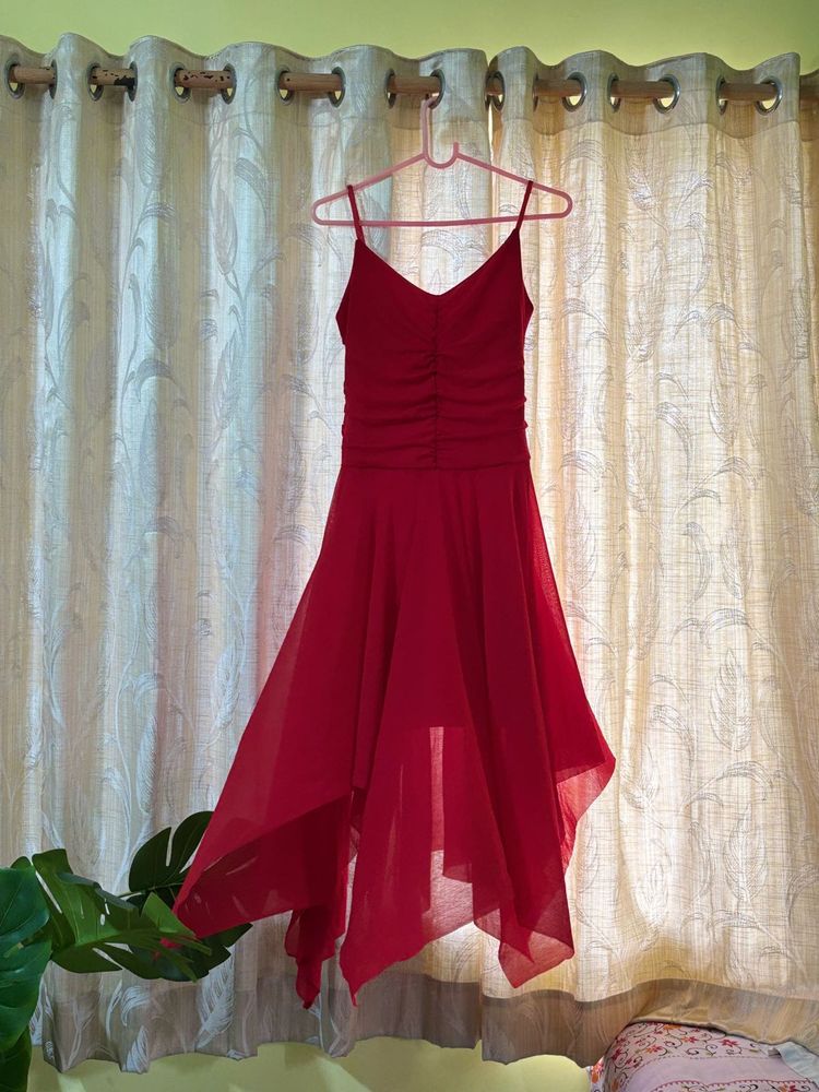 Red Asymmetrical Hem Dress