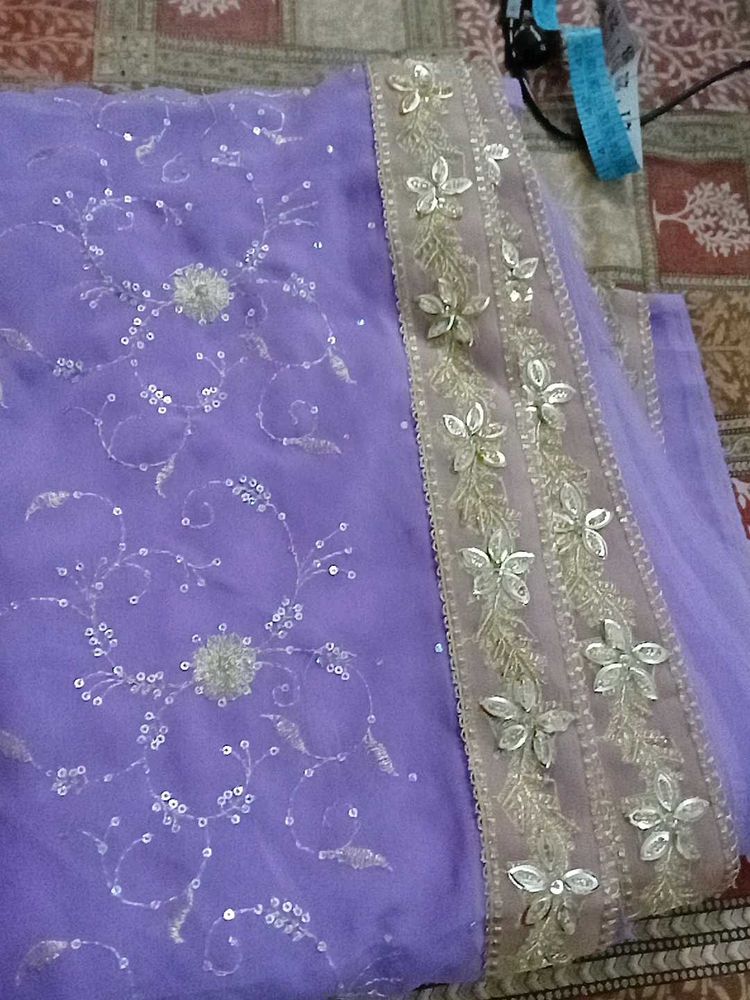 Lavender colour cifon  Embellished Saree