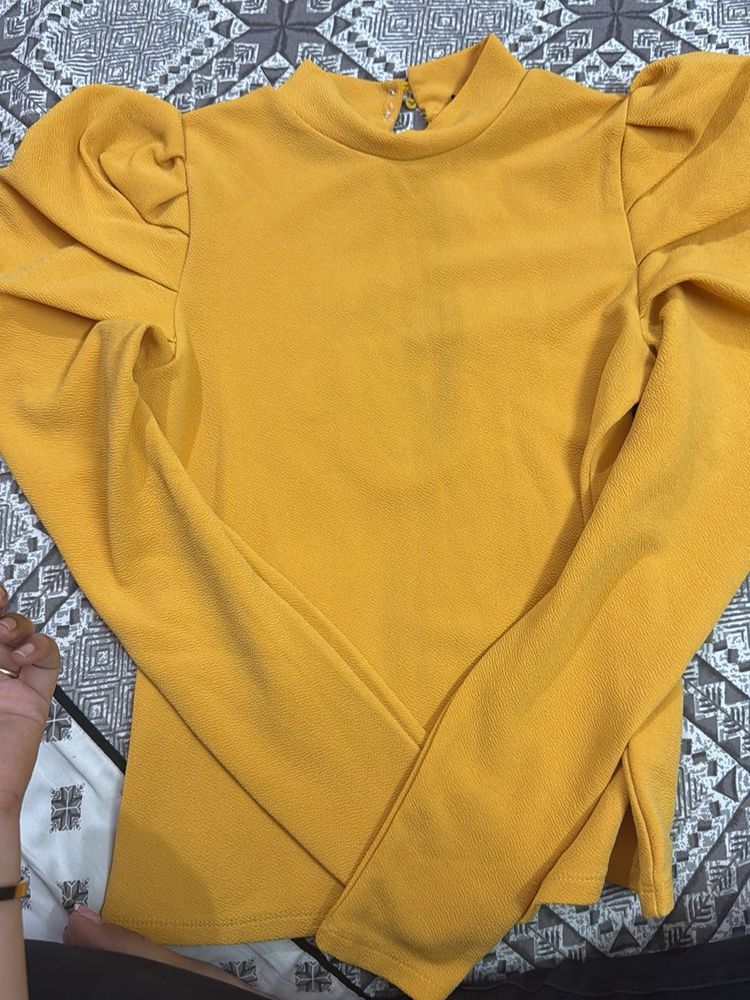 Mustard Puff Sleeve Top