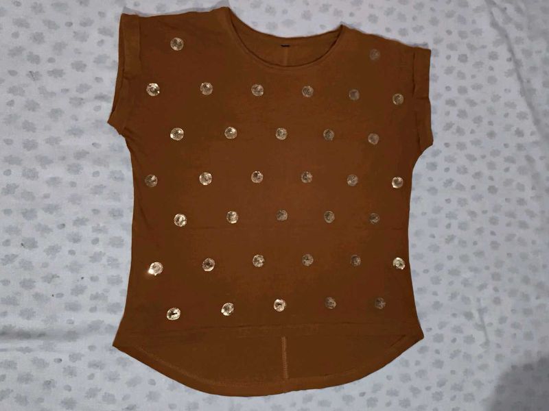 A Mustard Colour Crop Top With Sequence Work