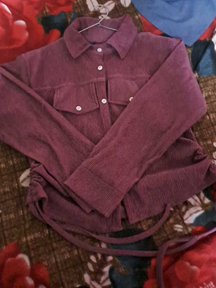 Corduroy Top with Drawstring Detail