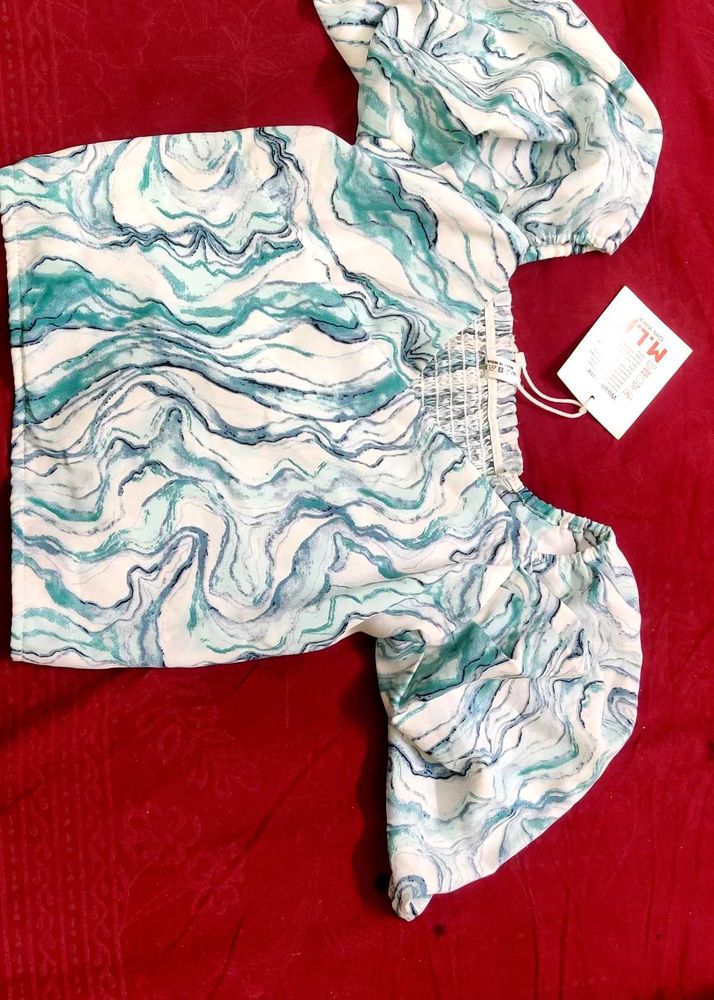 Green And White Crop Top