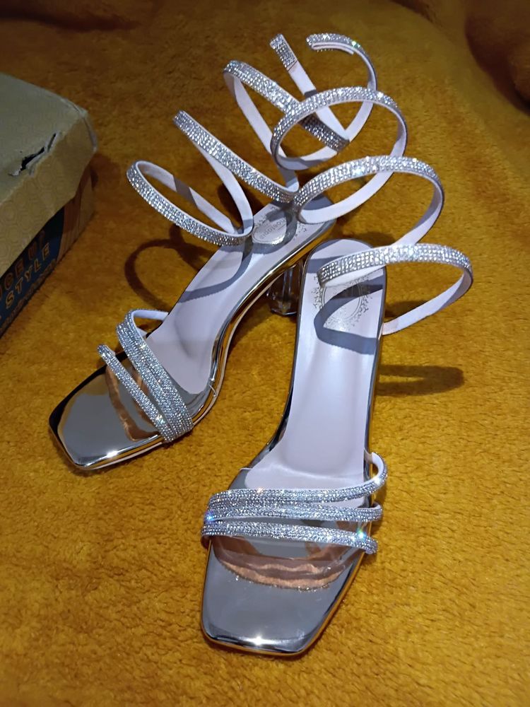 Silver Block Heels