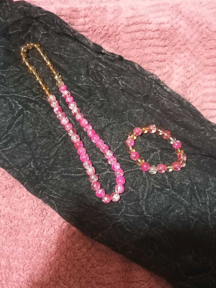Pink And Brown Mixed Crackle Bead Combo Set