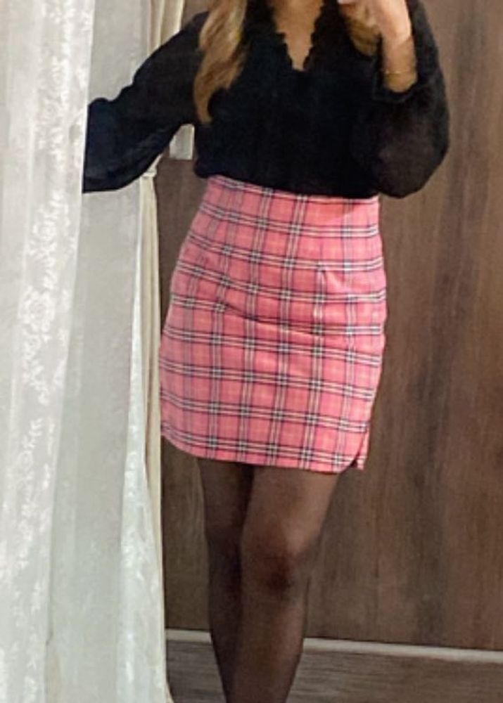 Pink Plaid Mini Skirt