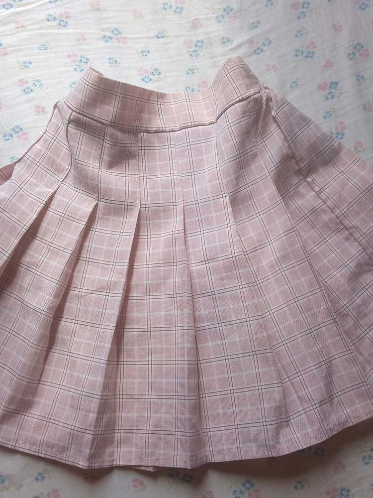 Pink Plaid Pleated Mini Skirt