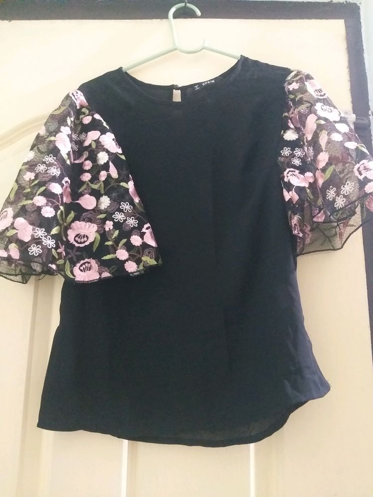 Shein Embroidered Sleeve Top