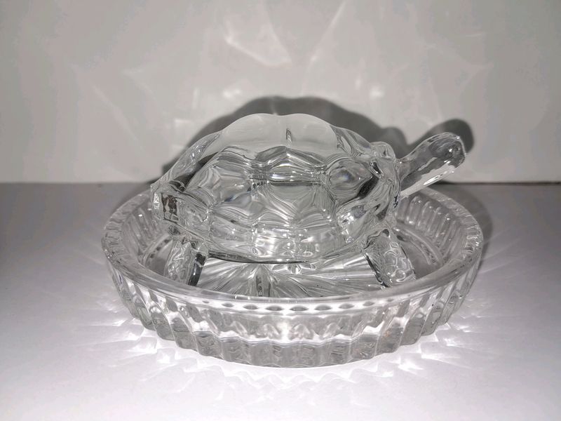 Glass Crystal Turtle Tortoise with Plate