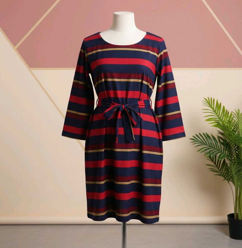 Striped Tie Waist Dress