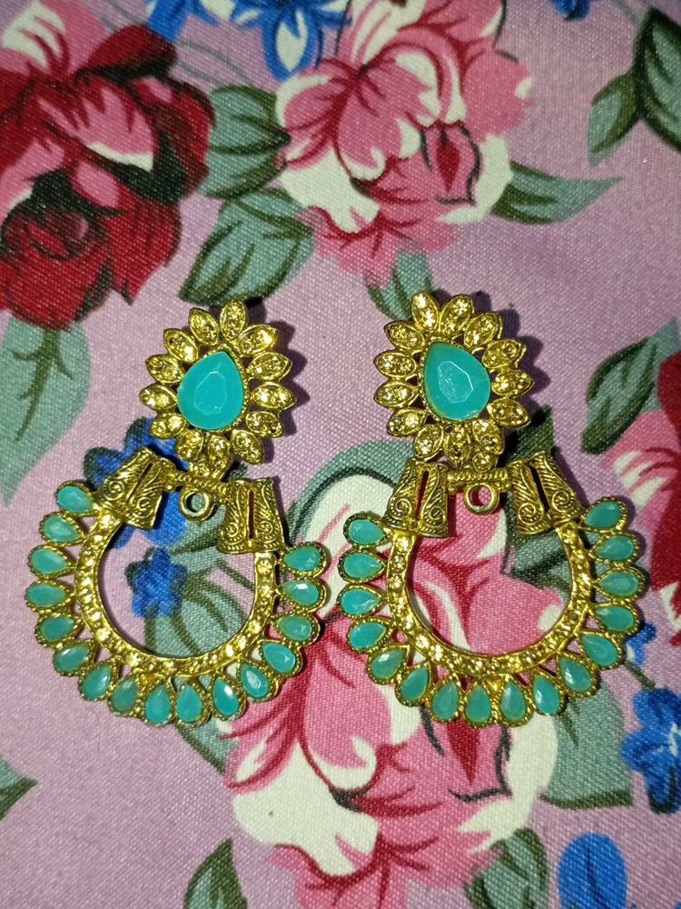 Teal &amp; Gold Earrings