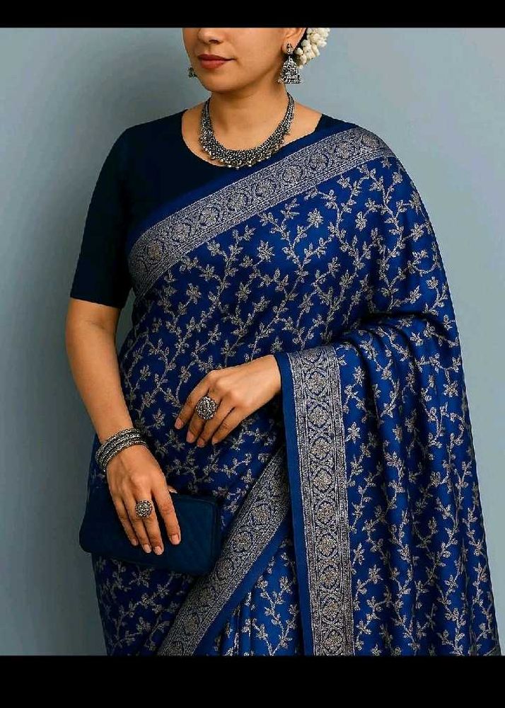 Silver Zari Work Saree With Blouse