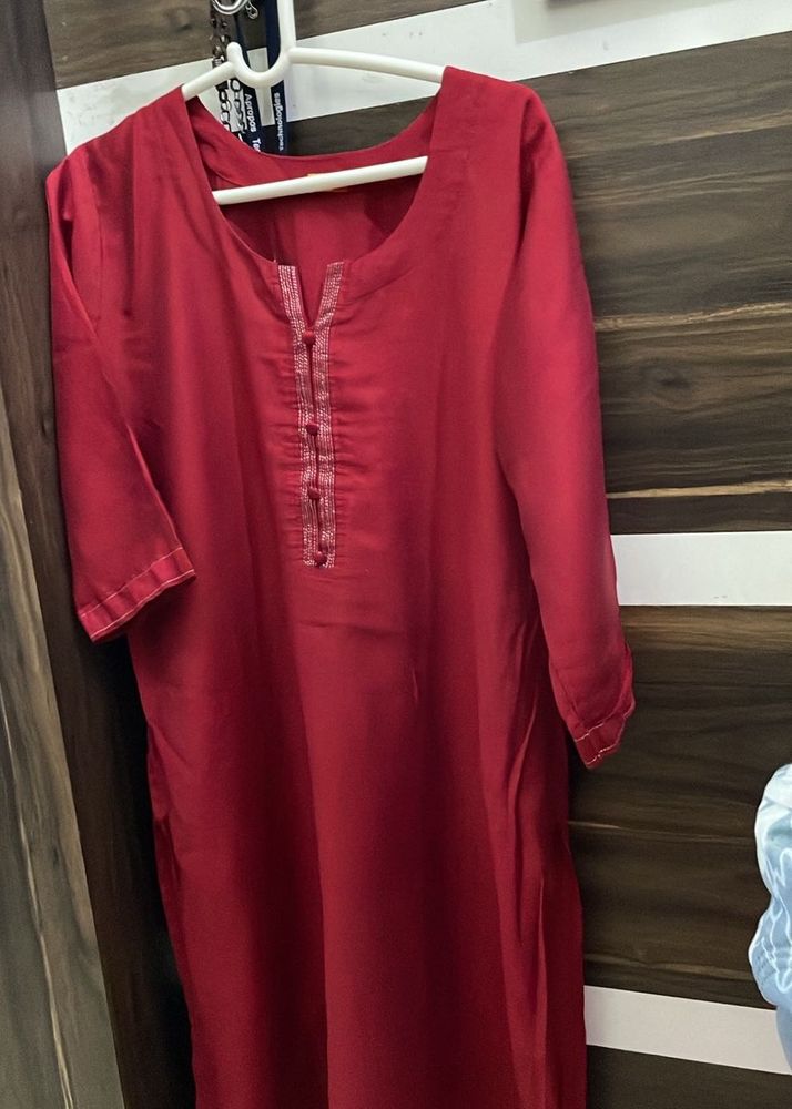 Red Kurti with Embroidery