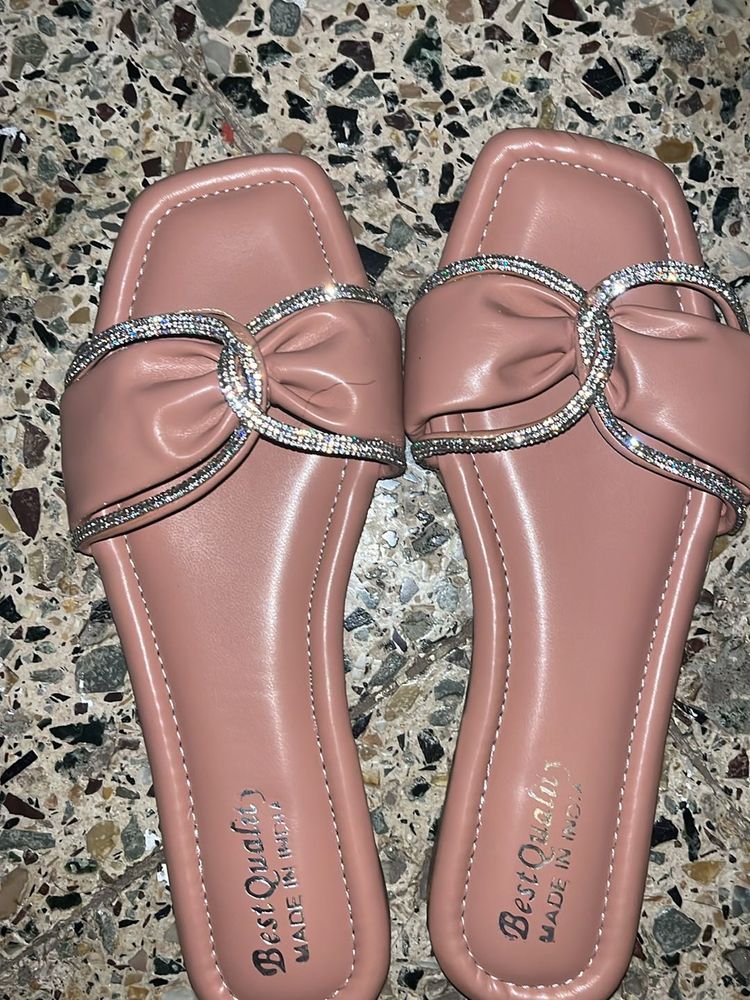 Blush Pink Rhinestone Bow Slides