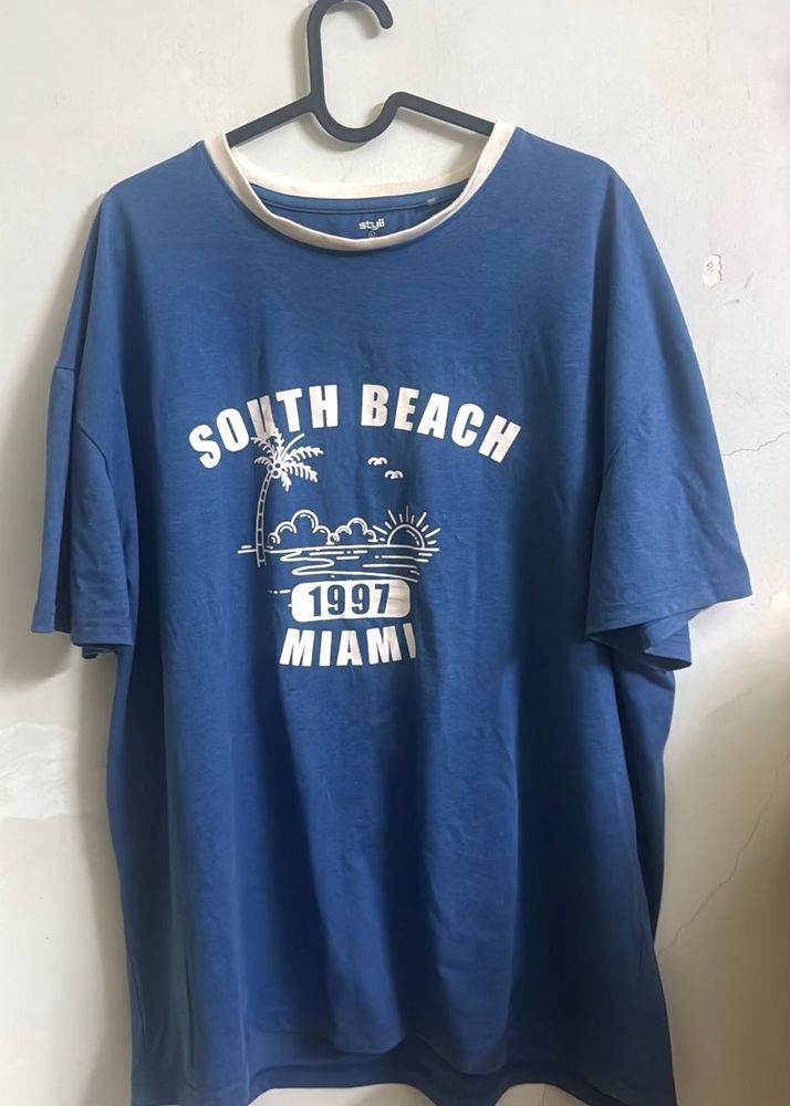 blue typographic oversized t shirt