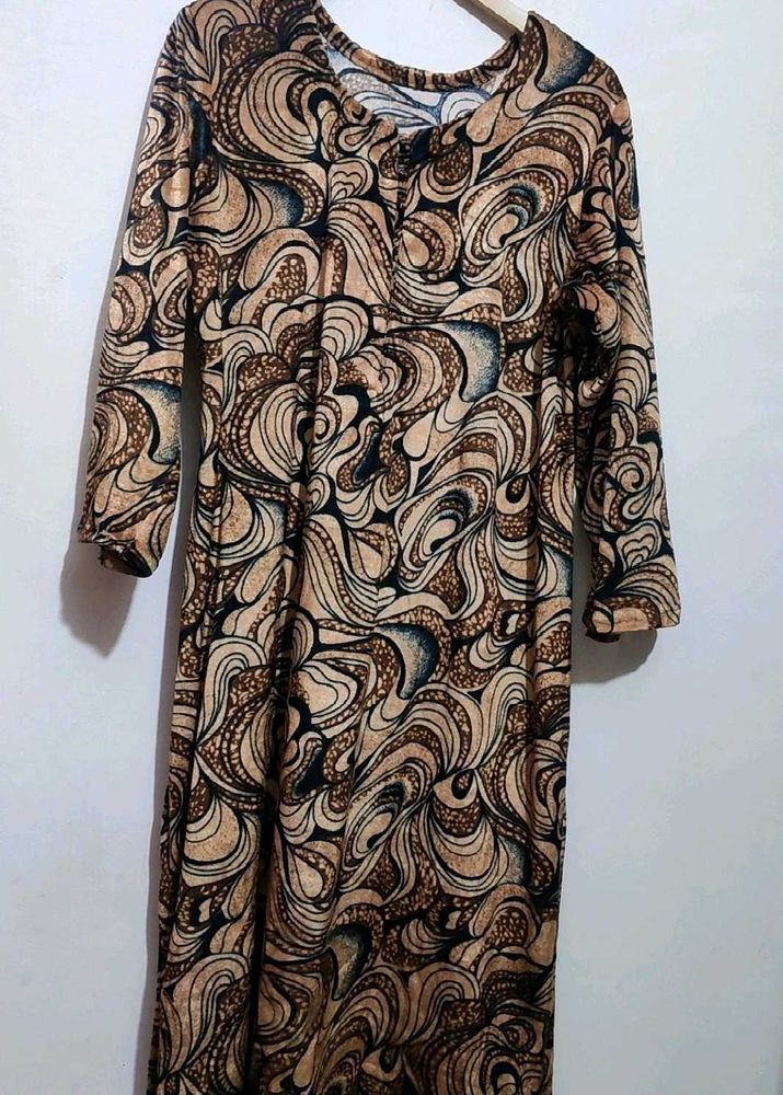 Brown Printed Winter Kurti For 42 Bust