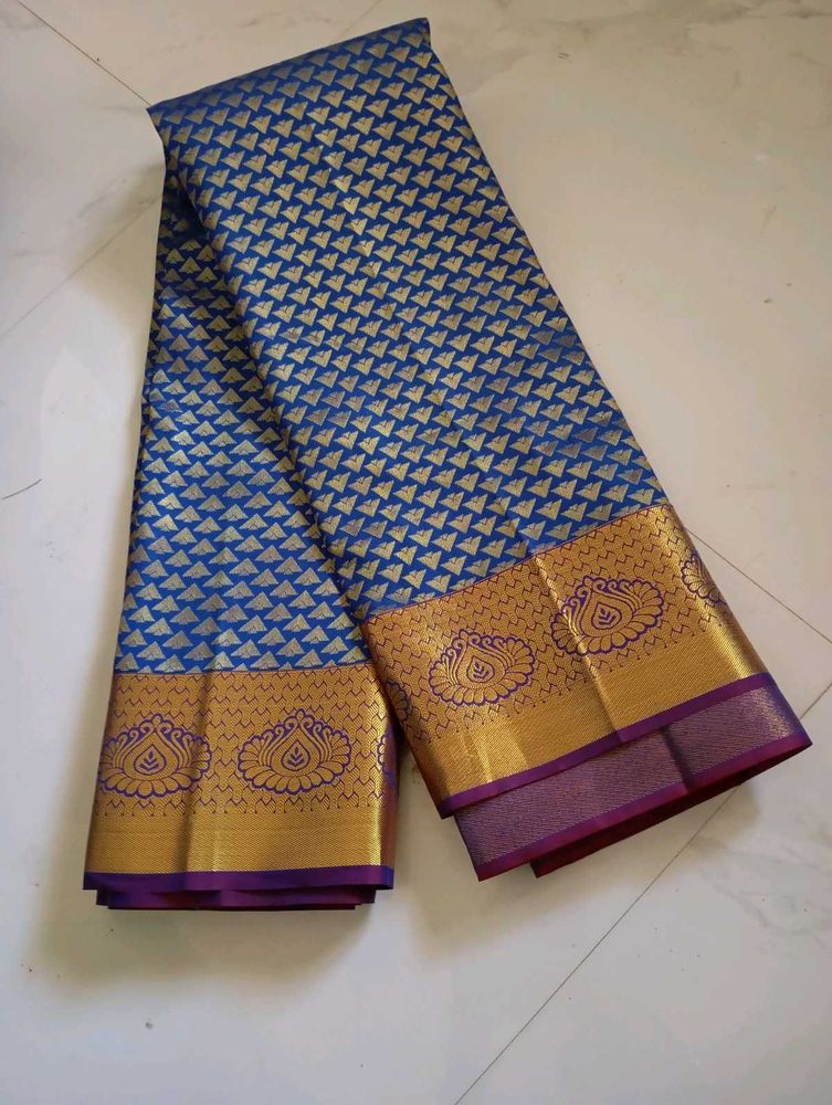 Blue &amp; Gold Kanjivaram Silk Saree