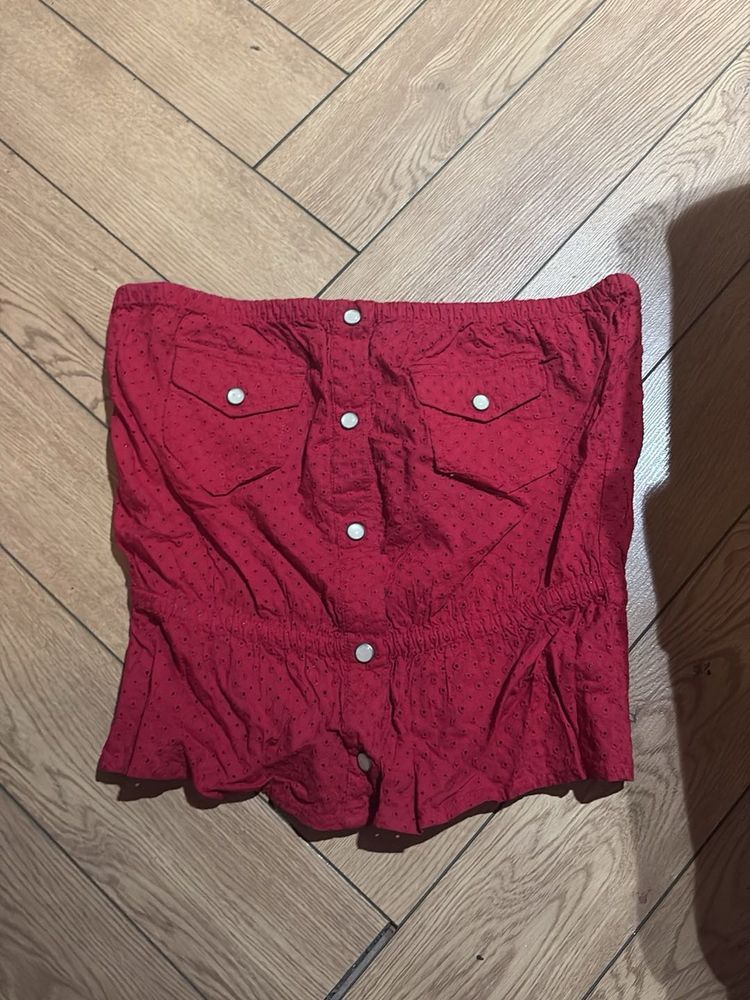 Red Buttoned Tube Top