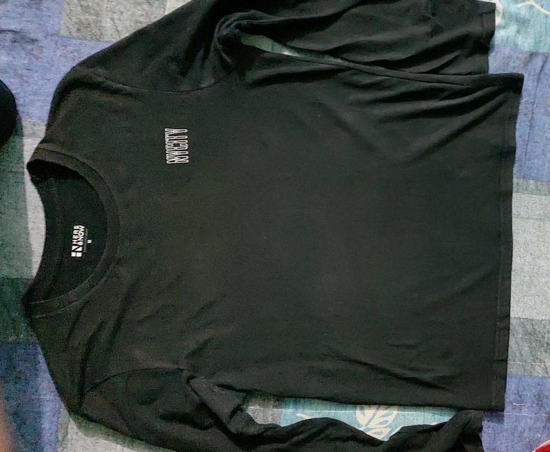 &#39;Here &amp; Now&#39; black full sleeves regular fit tshirt