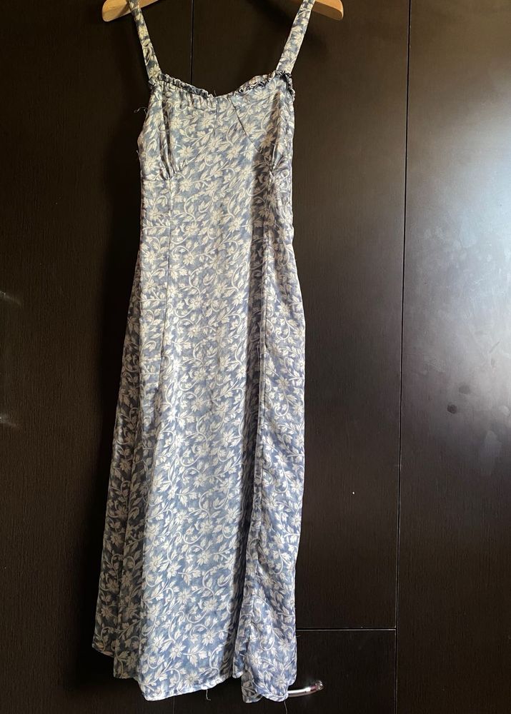 Floral Blue Mesh Maxi Dress