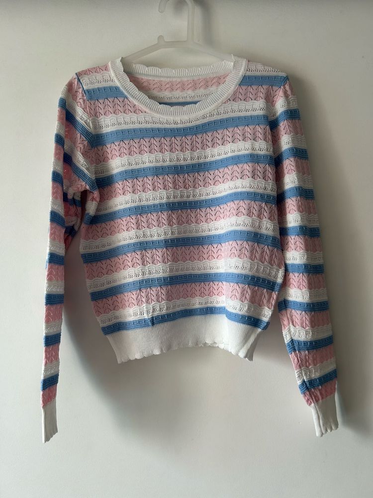 Striped Knit Pullover Sweater