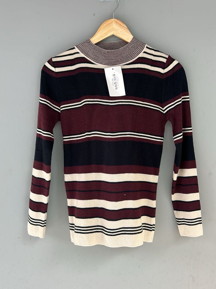 Striped Knit Turtleneck Top