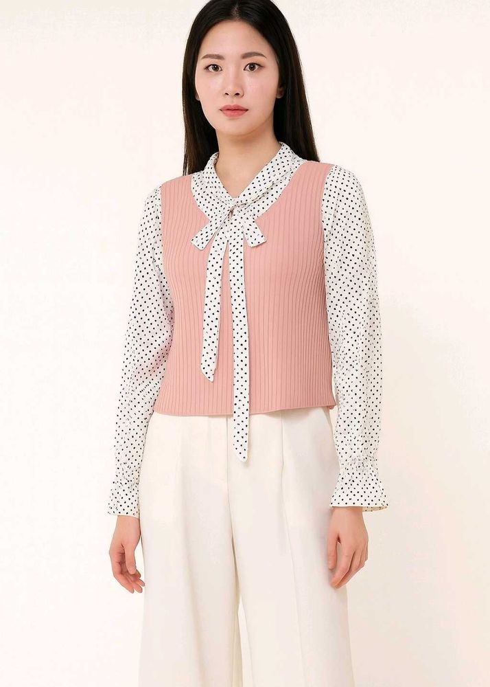 Pink &amp; Polka Dot Blouse Winter Top
