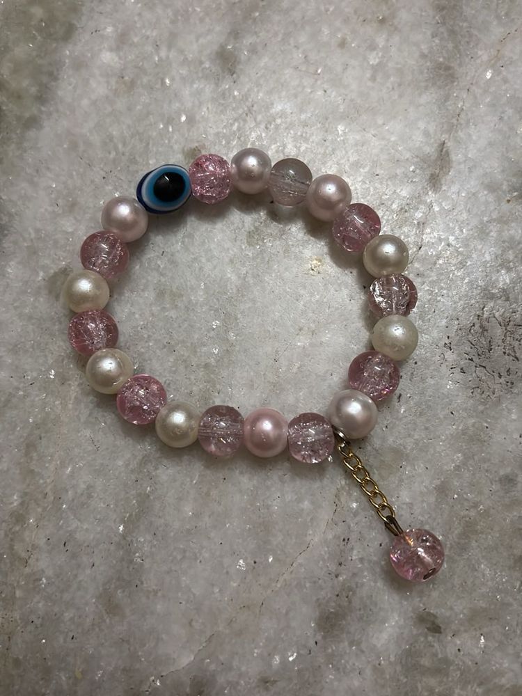 Pink Crackle Bracelet with Evil Eye ✨🎀🧿