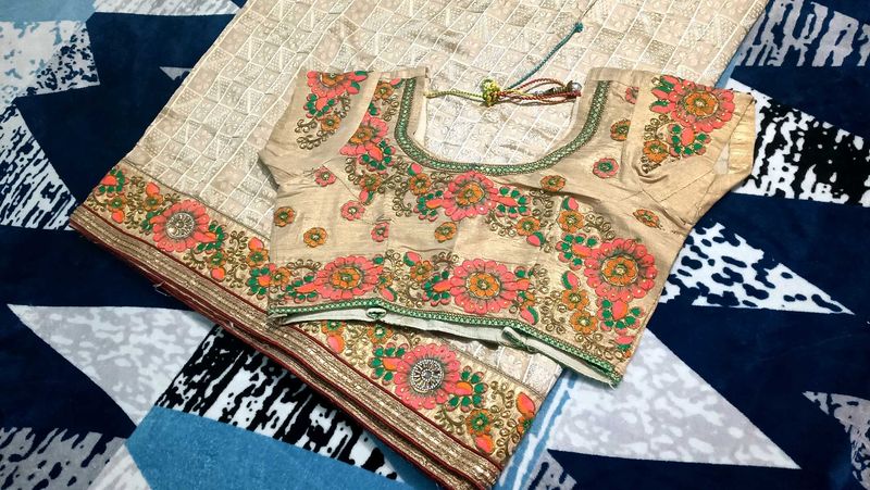 Elegant Floral Embroidered Saree