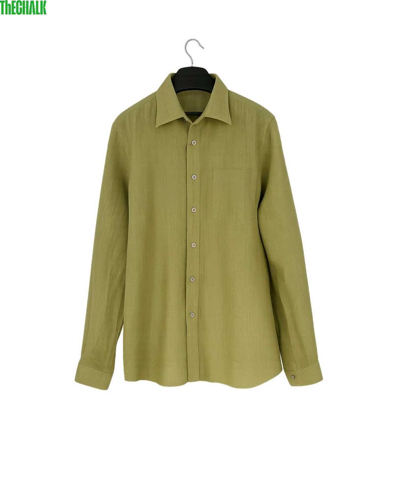 Vintage Olive Green Linen Button-Up Shirt