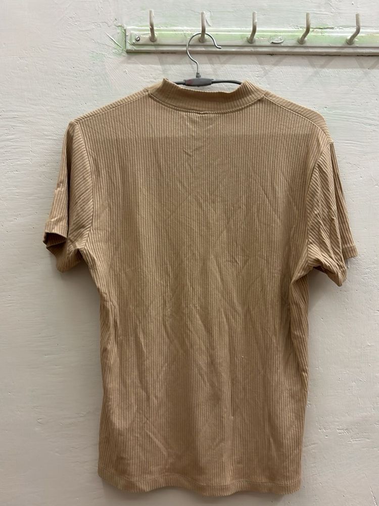 Ribbed High Neck Top