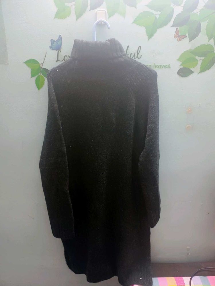 Cozy Charcoal Grey Knit Turtleneck Dress