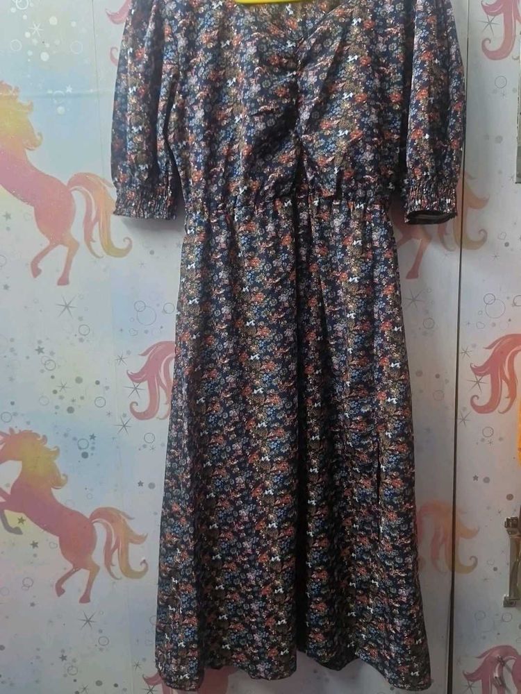 Mid Length Floral Slit Dress
