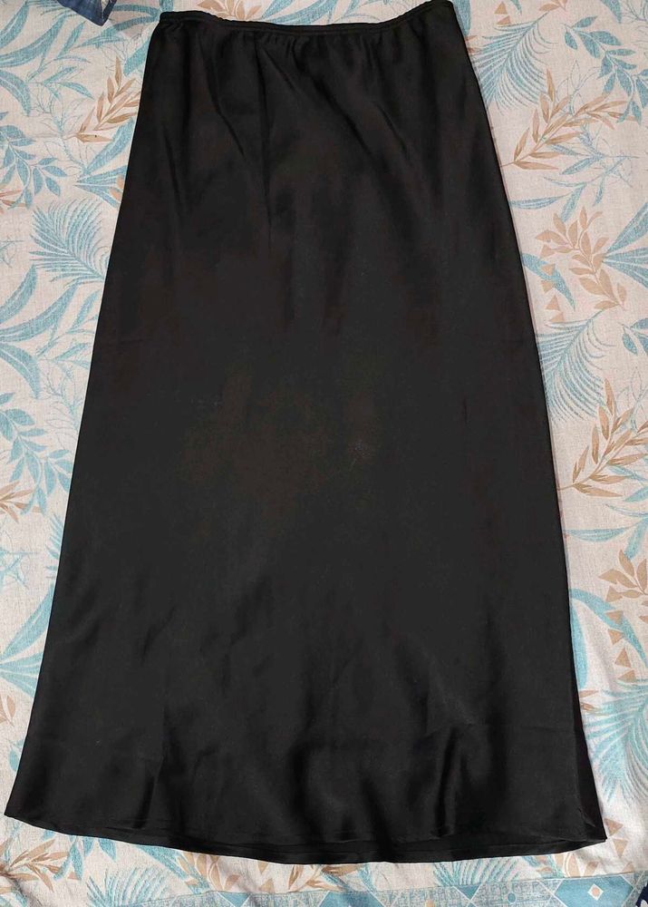 Satin Black Midi Skirt