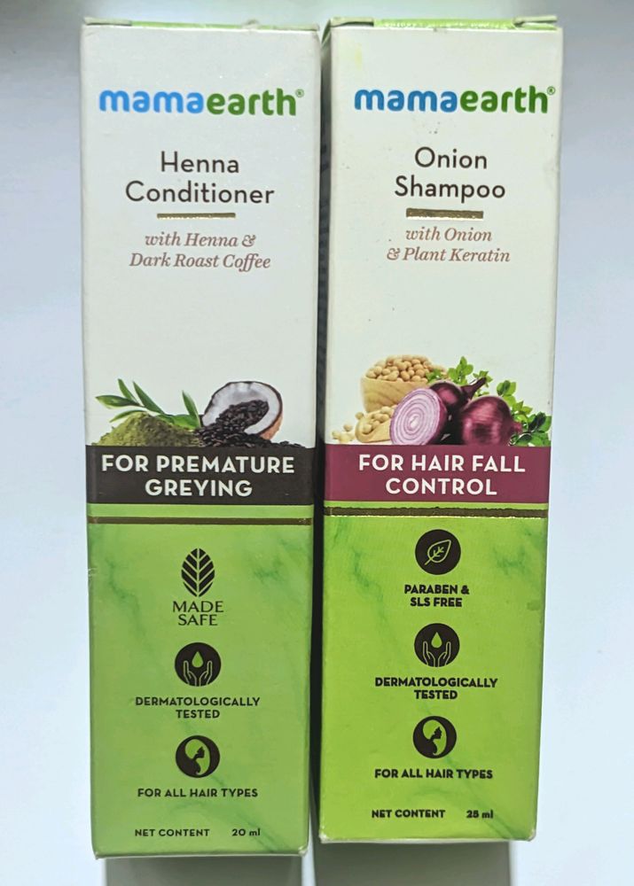 A Combo Of Onion Shampoo With Onion And Plant Keratin For Hair Fall Control + Henna Conditioner With Henna And Deep Roast Coffee For Premature Greying
