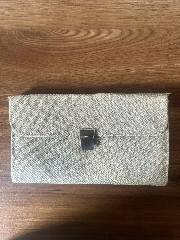 Silver Color Hand Clutch With Chain Strap