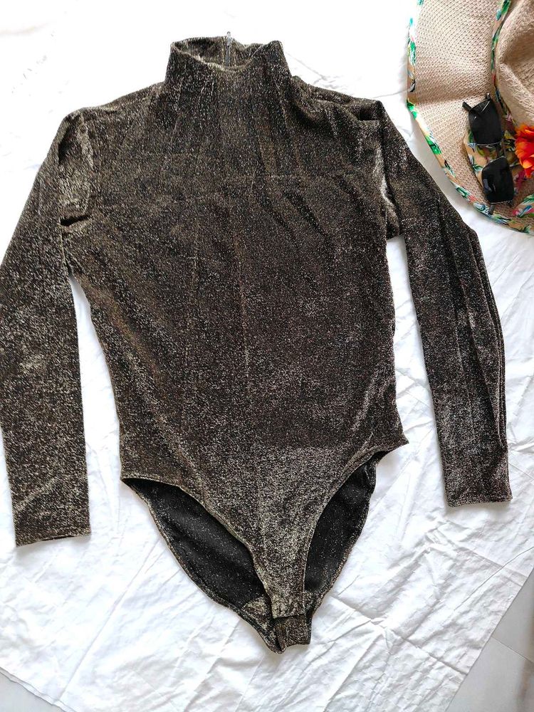 Mock Neck Glitter Bodysuit