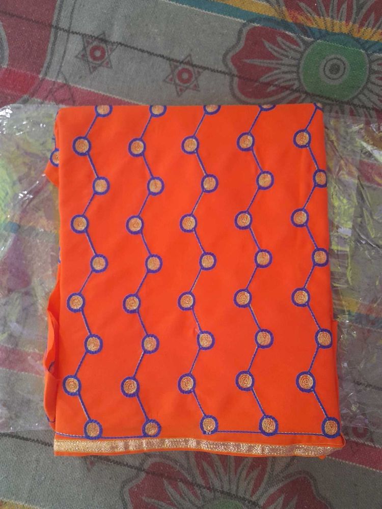 Orange Fabric with Geometric Circle Design