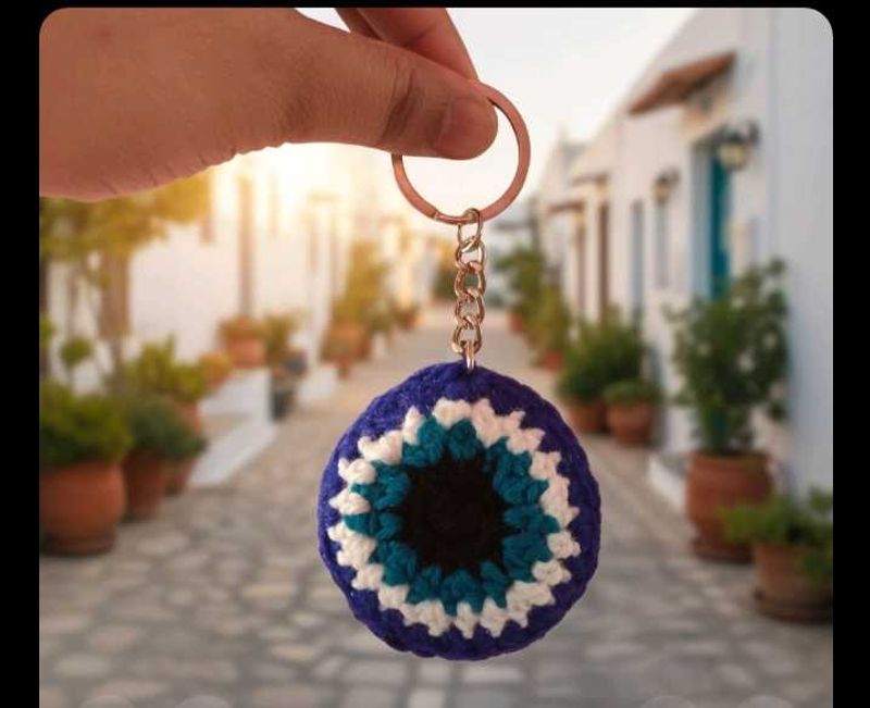 Evil Eye Crochet Keychain
