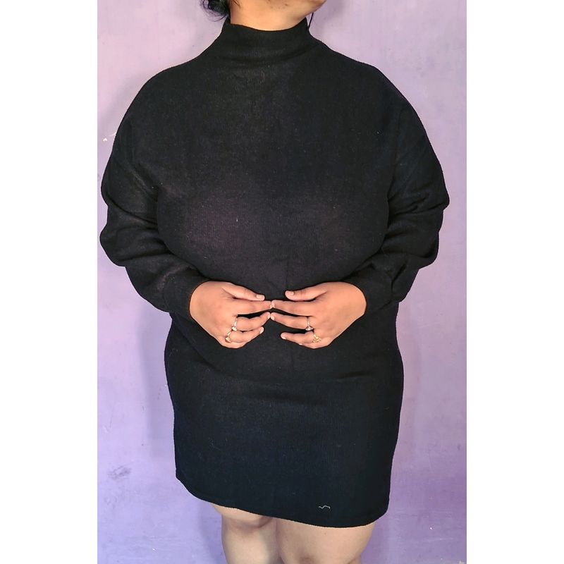Plus Black high Neck Look Dress With Baloon Sleve