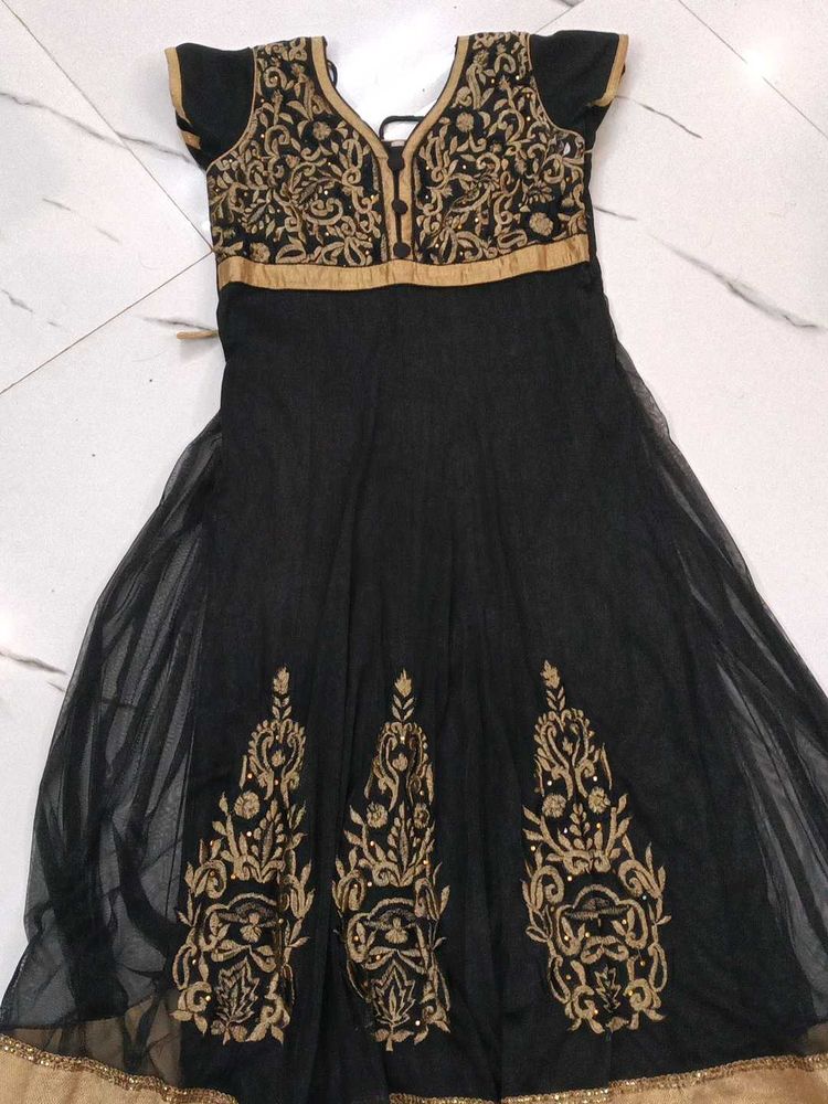 Elegant Black &amp; Gold Anarkali Kurta