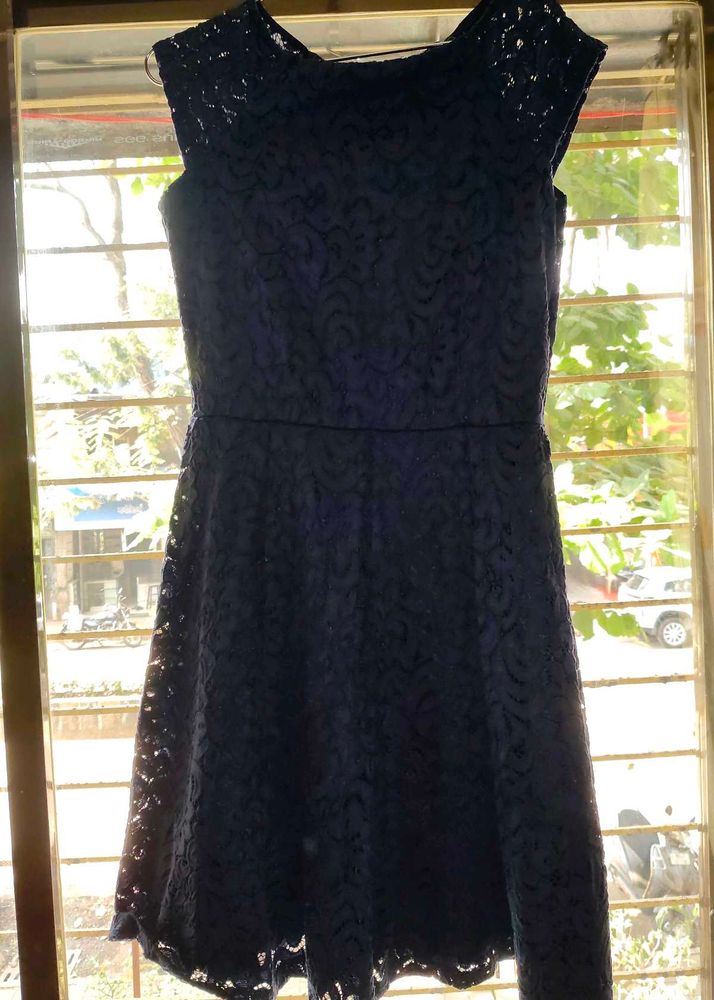 Navy Blue Fit and Flare Lace Dress