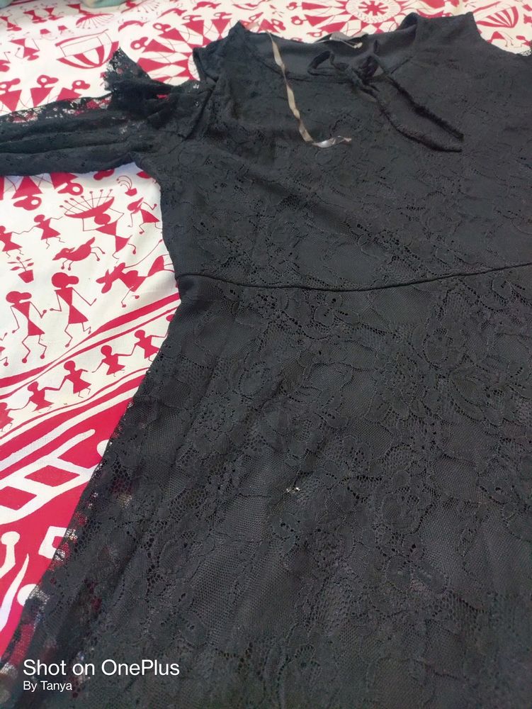 Black Net Cold Shoulder One Piece