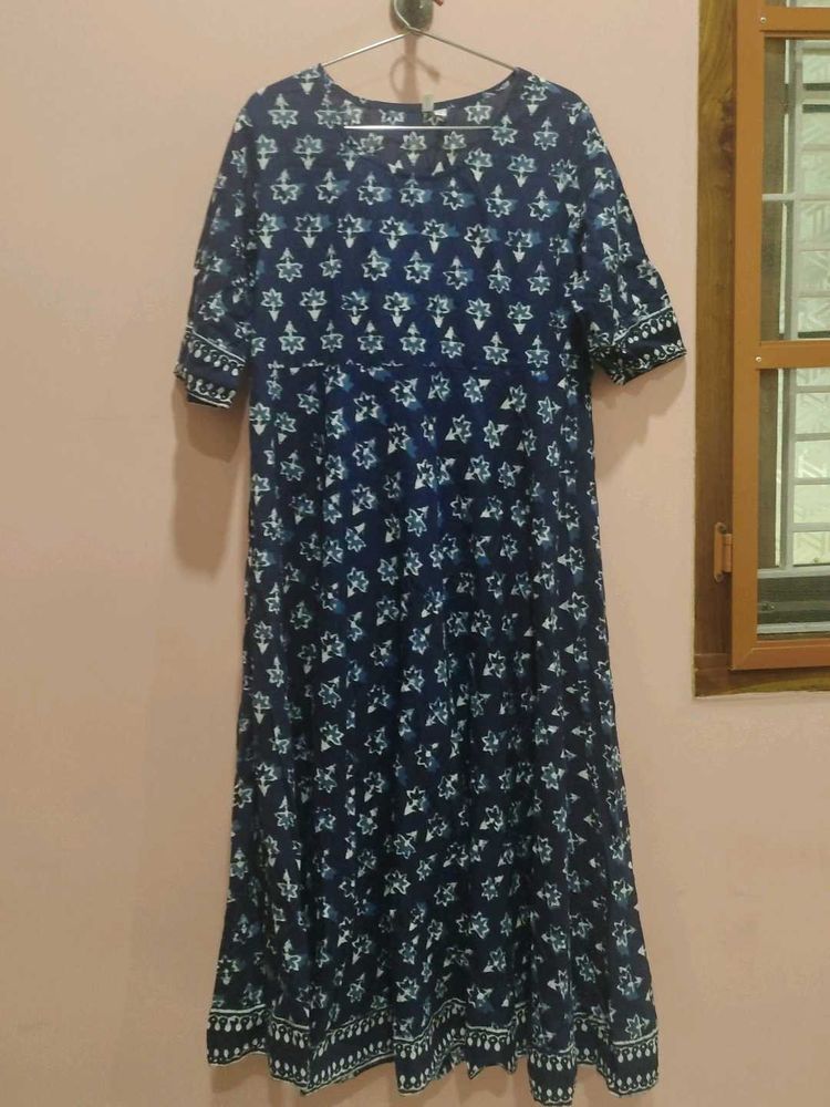 Blue and White Printed Maxi Dress